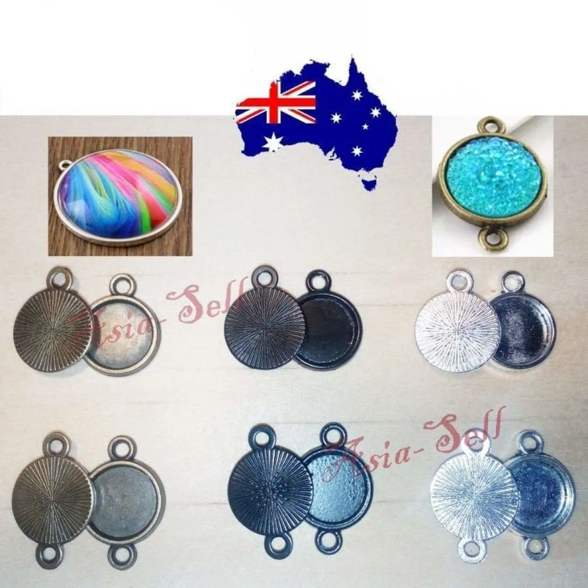 10pcs Cabochon Bases 10mm ID Antique Bronze Silver Black Charms Pendant Metal