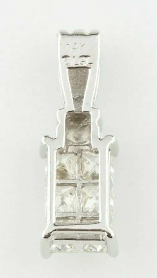 14k White Gold Princess Cut Invisible Set Diamond Pendant TDW = 1.00 ct