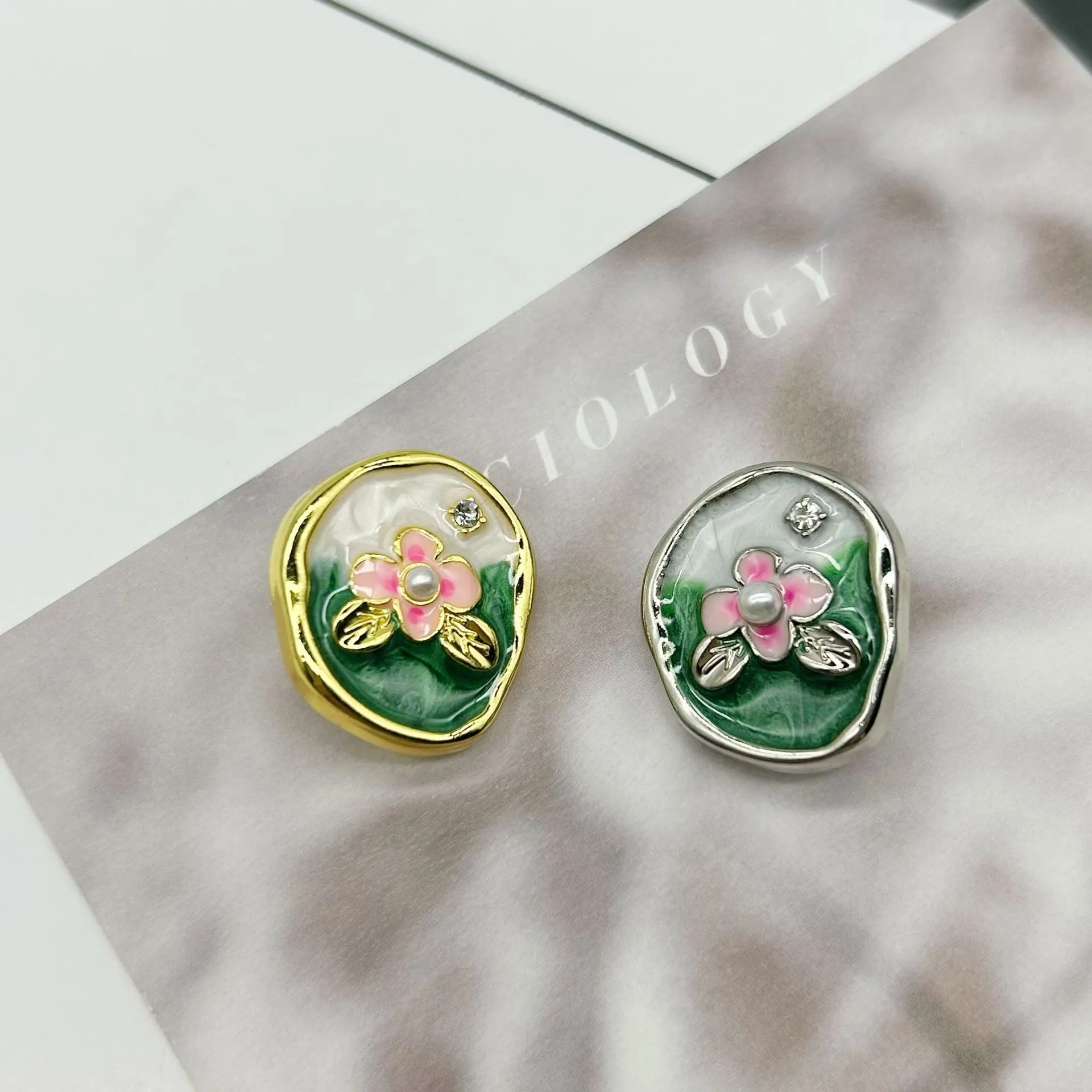 18/23mm Monet Garden Oil-Drop Flower Metal Vintage Embellished Buttons 50pcs