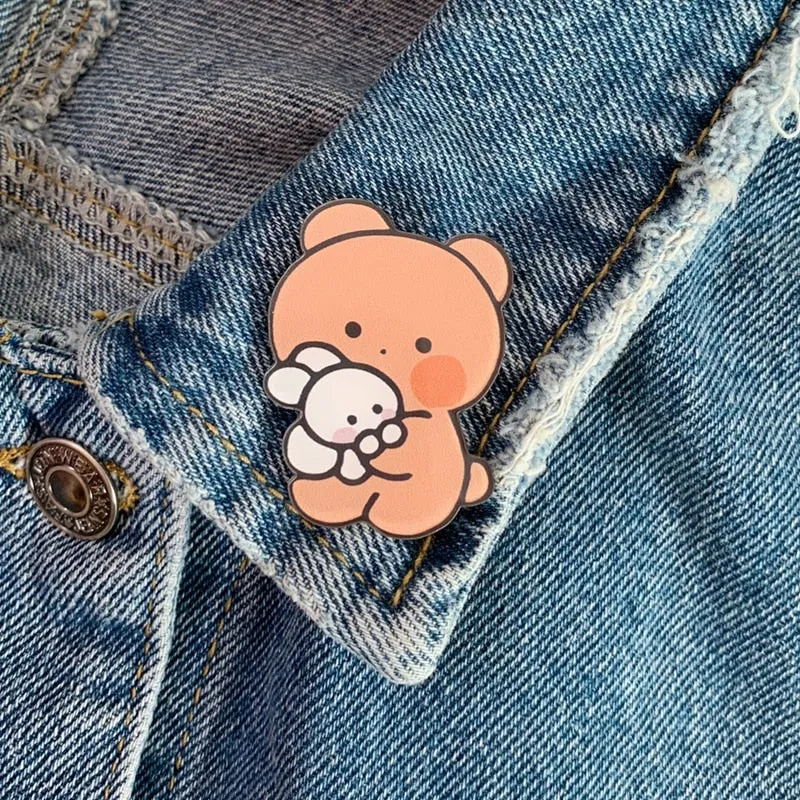 1PCS Creative Brooches Cartoon Cute Cartoons Bunny Bear Painting Dog Pin Badge Fashion Shirt Bag Lapel Pins Jewelry Gift