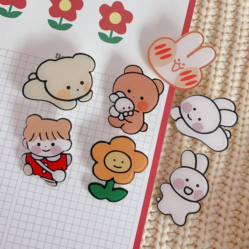 1PCS Creative Brooches Cartoon Cute Cartoons Bunny Bear Painting Dog Pin Badge Fashion Shirt Bag Lapel Pins Jewelry Gift