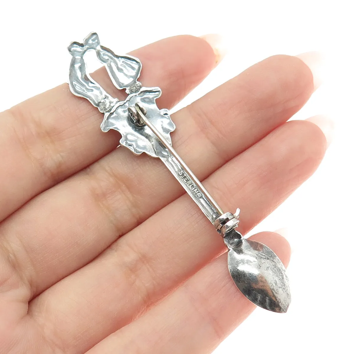 925 Sterling Silver Antique Art Deco Couple Kiss Oxidized Salt Spoon Pin Brooch