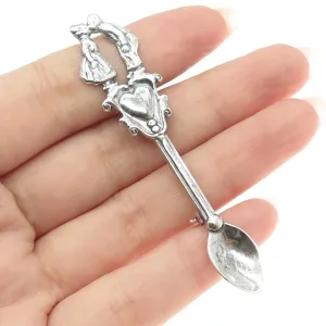 925 Sterling Silver Antique Art Deco Couple Kiss Oxidized Salt Spoon Pin Brooch