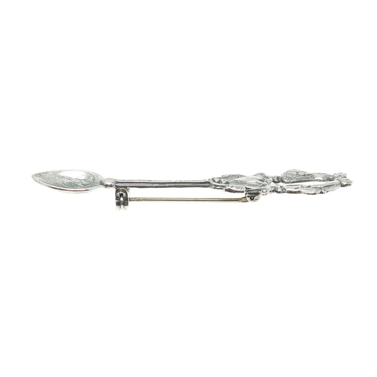 925 Sterling Silver Antique Art Deco Couple Kiss Oxidized Salt Spoon Pin Brooch