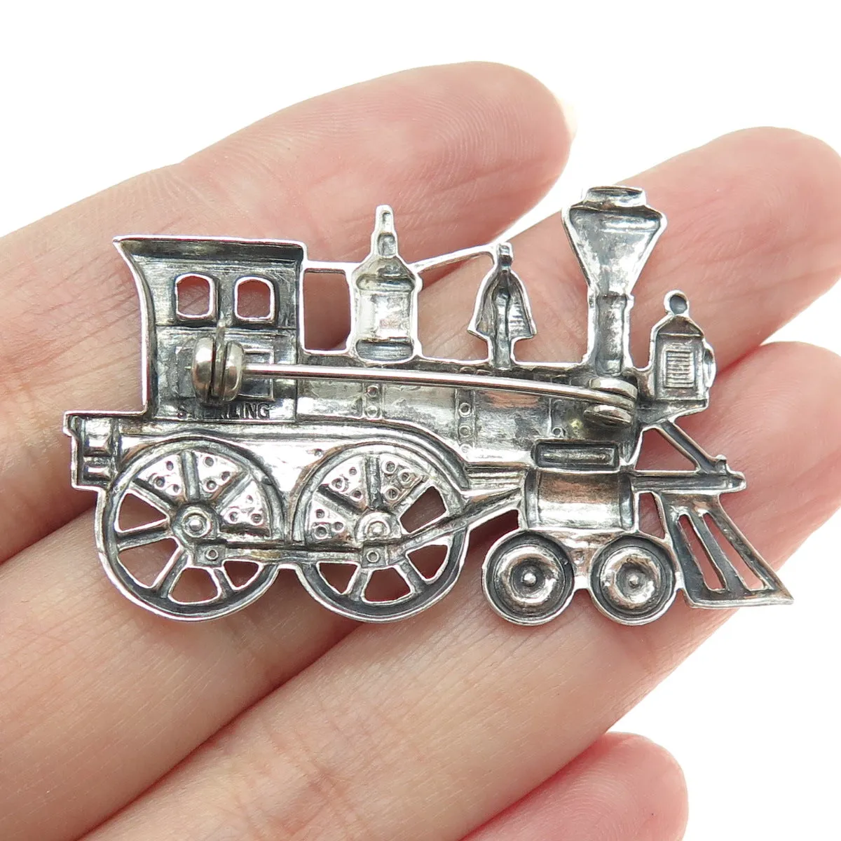 925 Sterling Silver Antique Art Deco Train locomotive Engine Pin Brooch