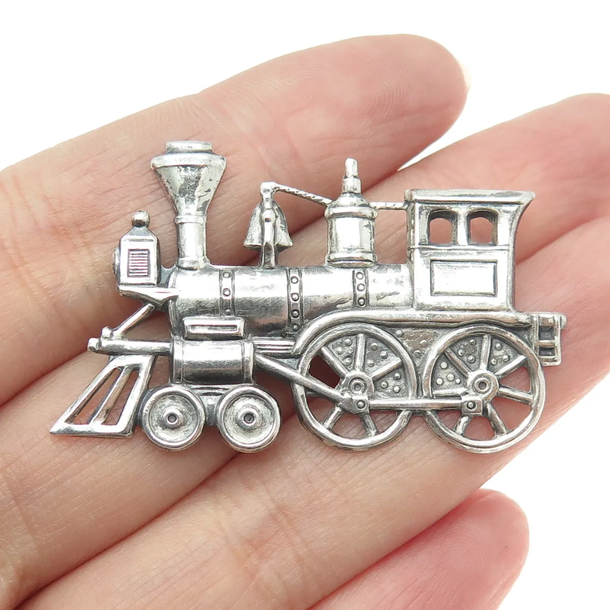 925 Sterling Silver Antique Art Deco Train locomotive Engine Pin Brooch