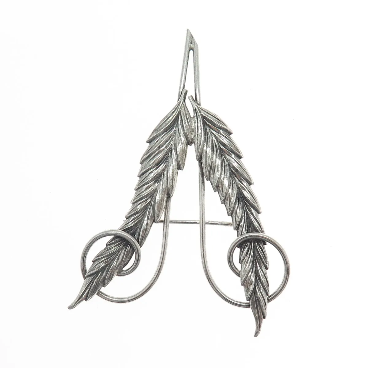 925 Sterling Silver Antique Art Deco Wheat Floral Oxidized Pin Brooch