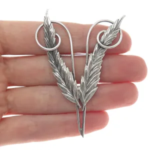 925 Sterling Silver Antique Art Deco Wheat Floral Oxidized Pin Brooch