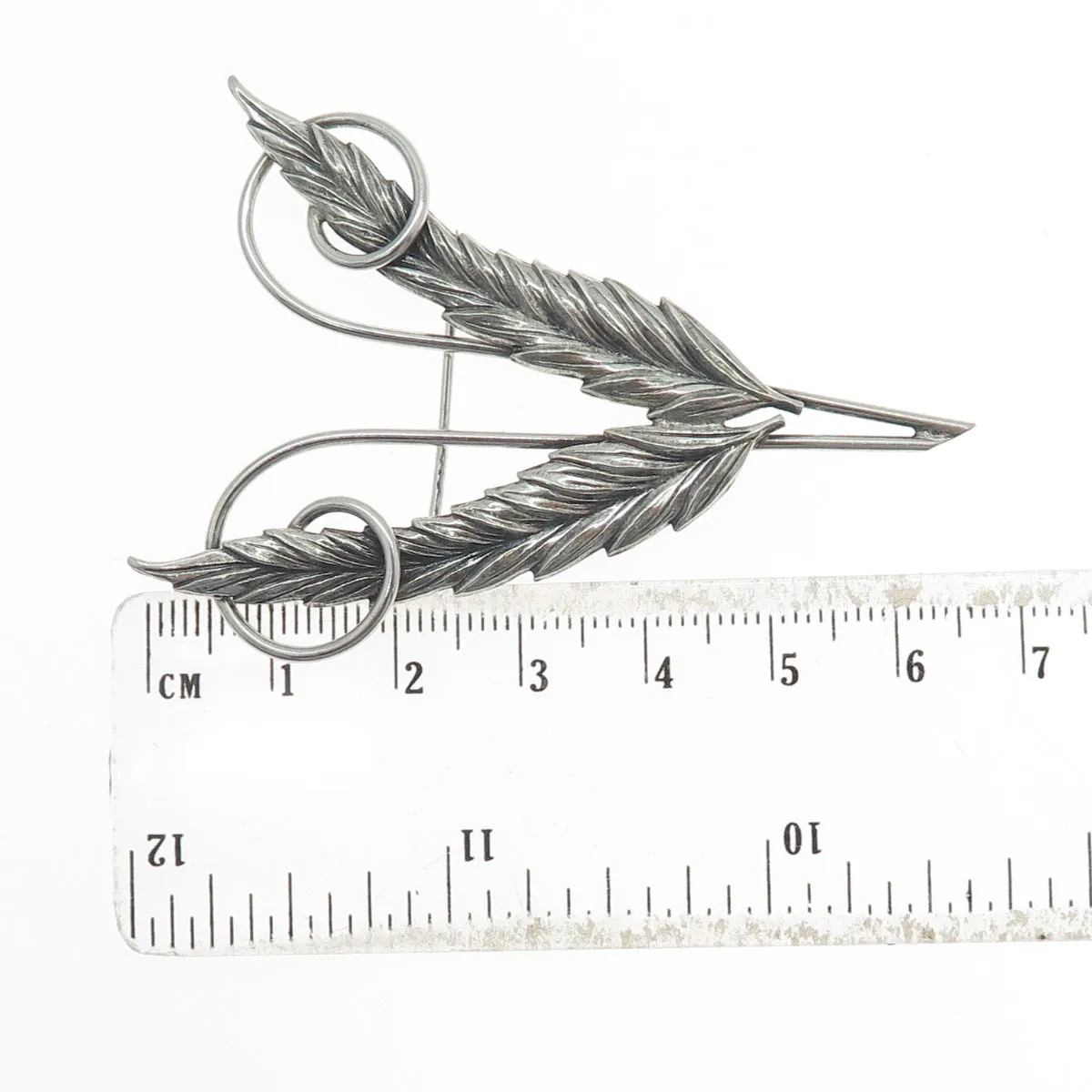 925 Sterling Silver Antique Art Deco Wheat Floral Oxidized Pin Brooch