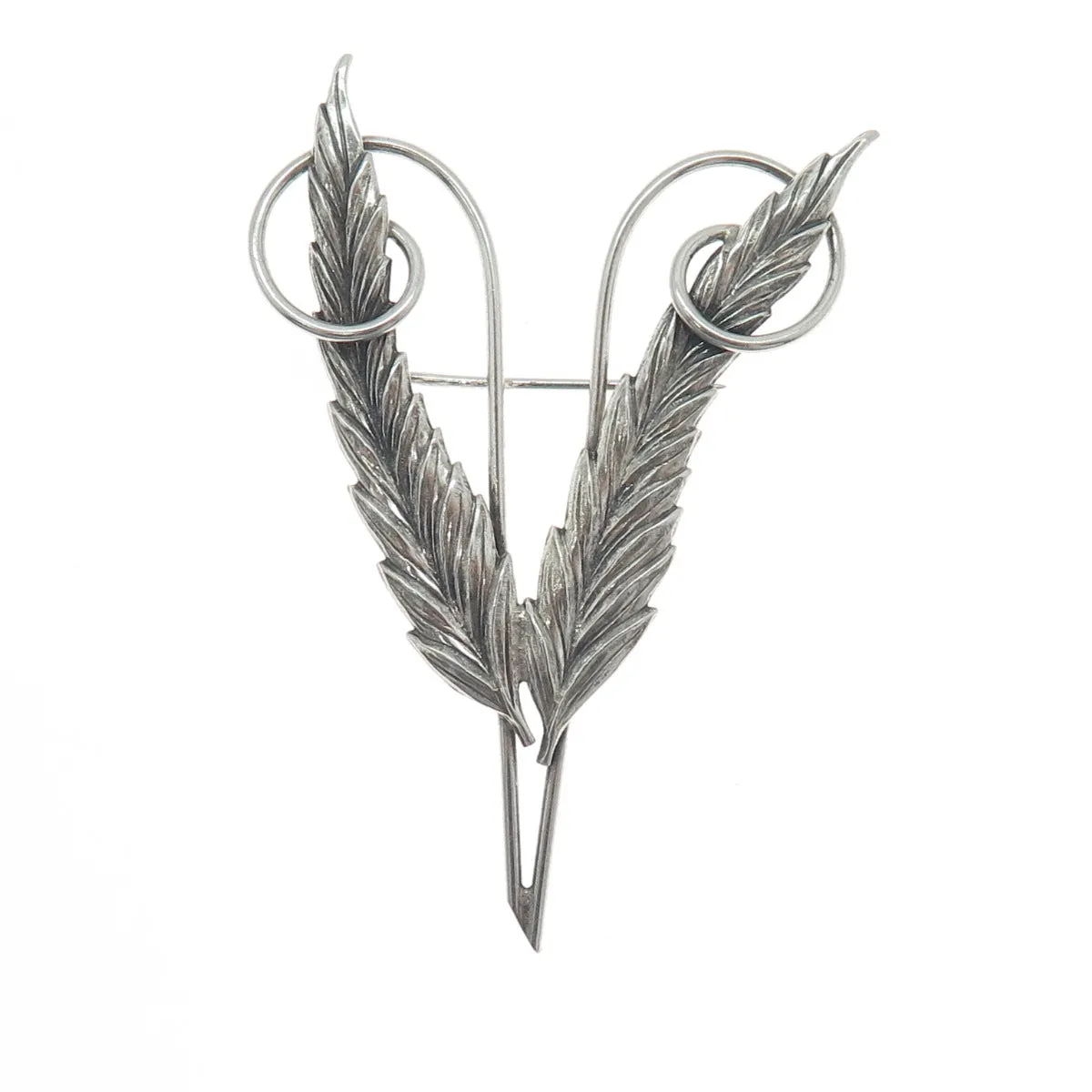 925 Sterling Silver Antique Art Deco Wheat Floral Oxidized Pin Brooch