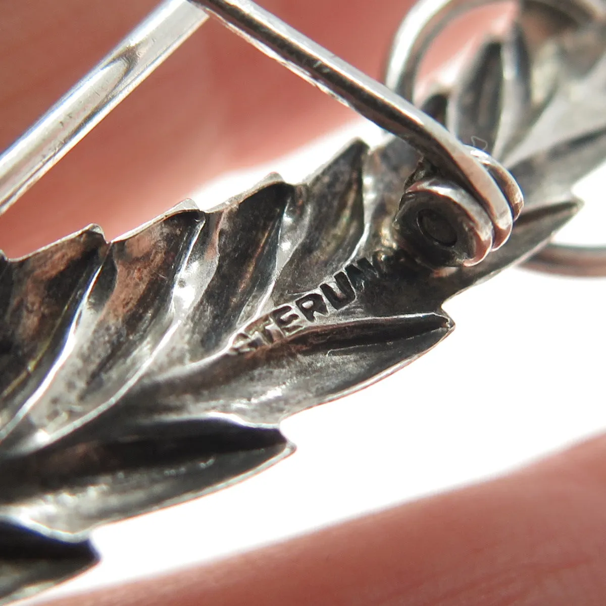925 Sterling Silver Antique Art Deco Wheat Floral Oxidized Pin Brooch