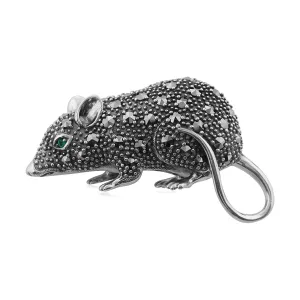 925er Sterlingsilber Markasit & Smaragd Brosche
