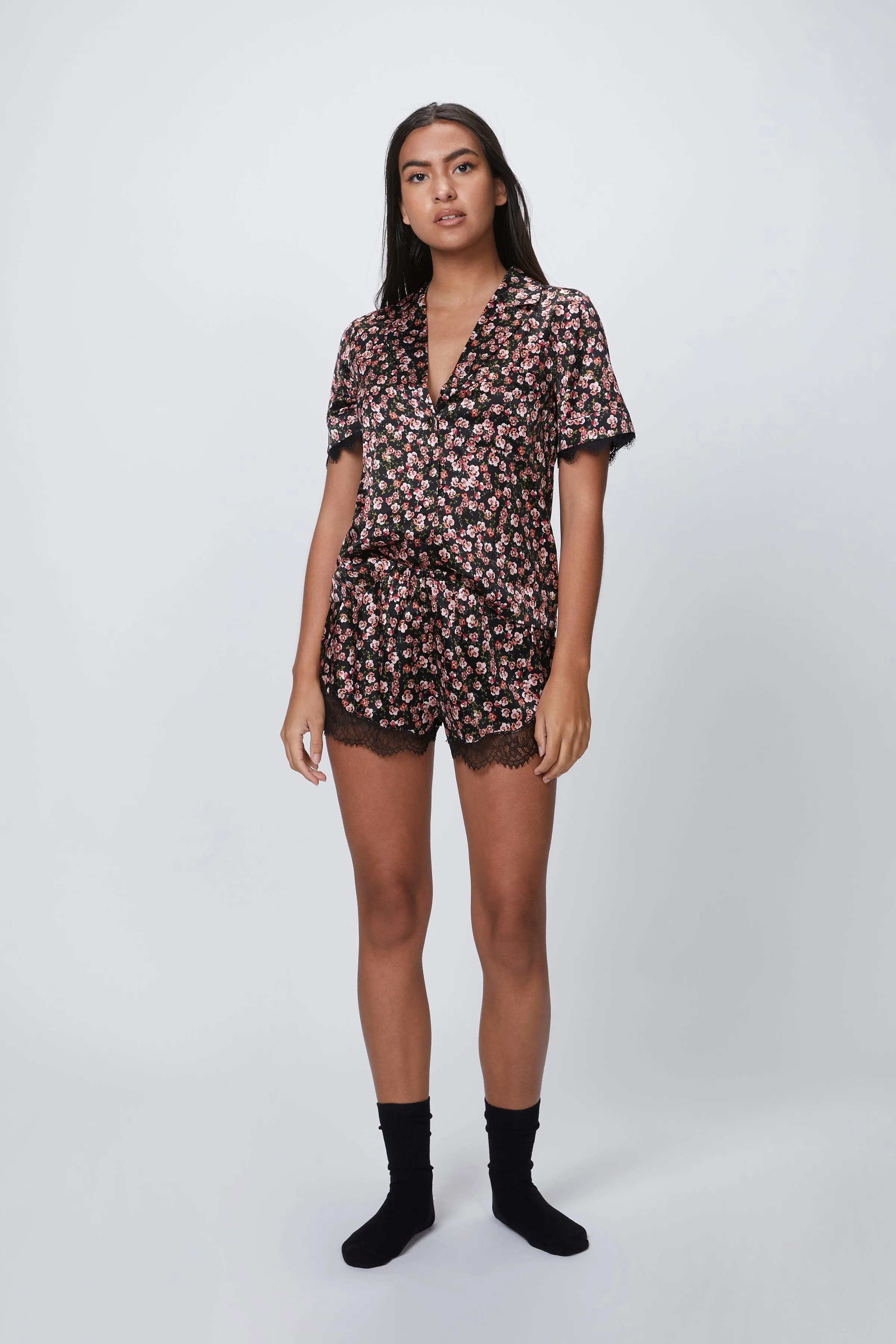 ADELE STRETCH-SILK SATIN PAJAMA TOP