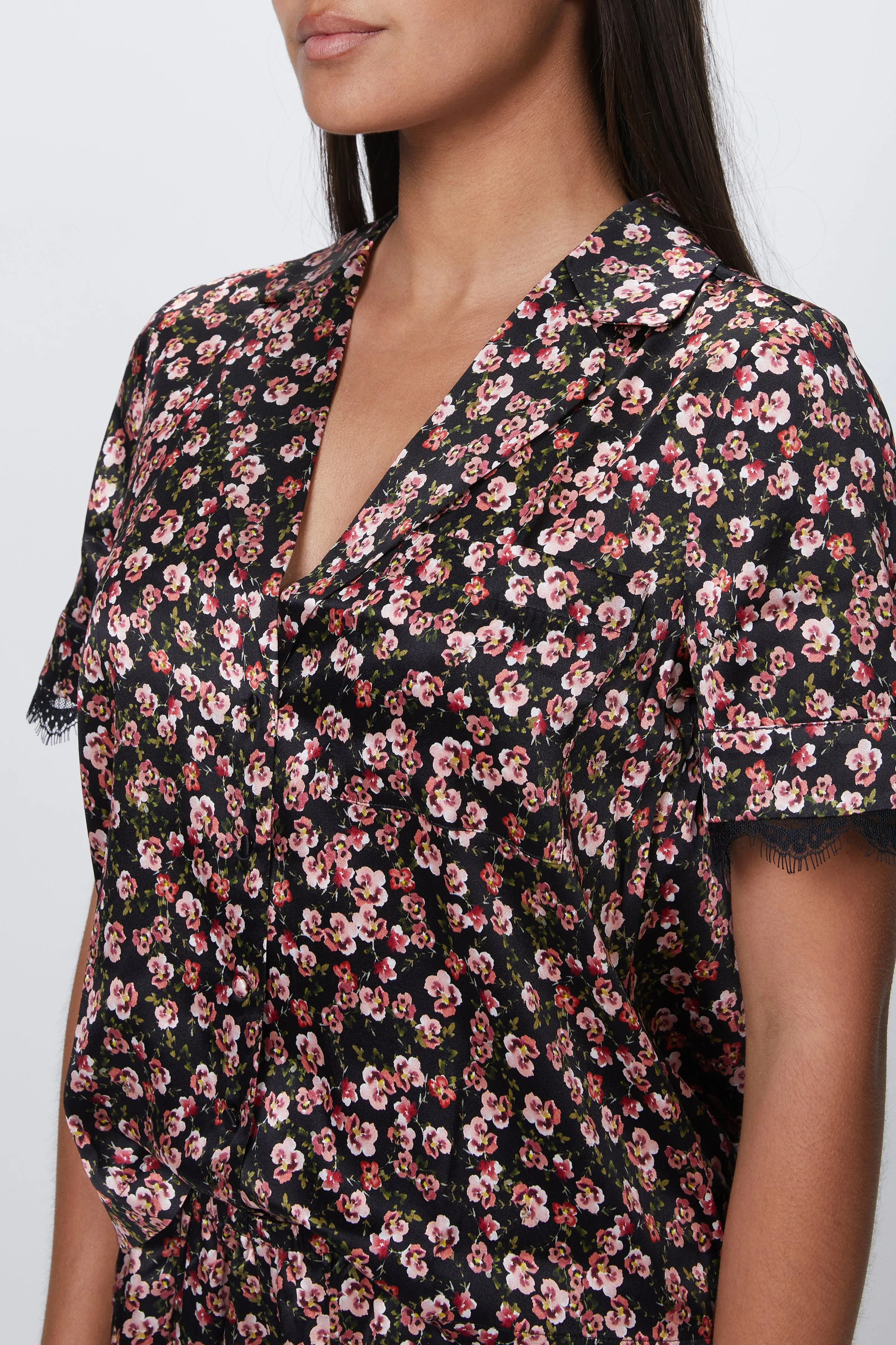 ADELE STRETCH-SILK SATIN PAJAMA TOP