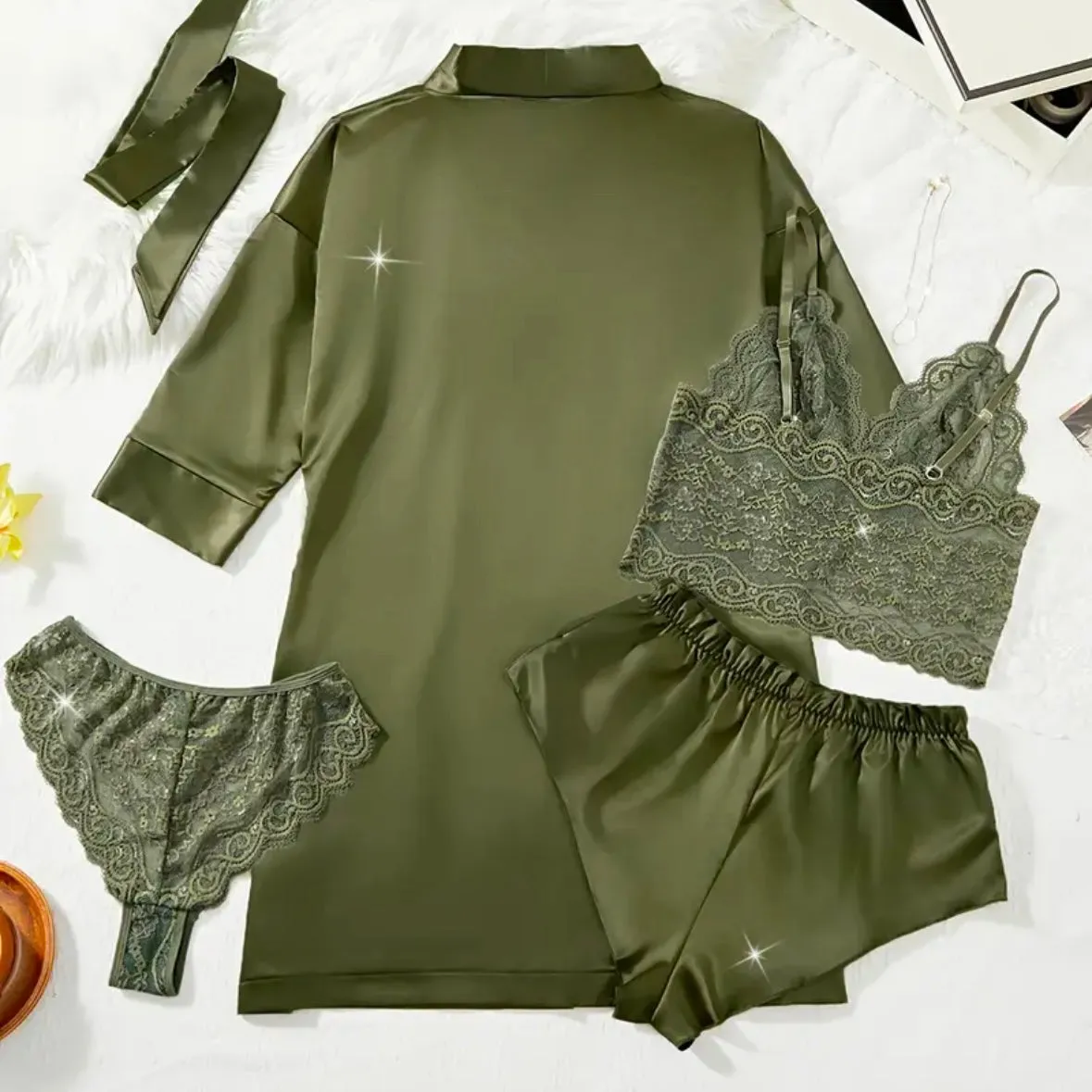 Aksara 4 Packs Pajamas Set - Olive Green