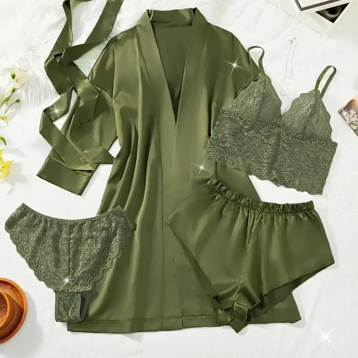 Aksara 4 Packs Pajamas Set - Olive Green