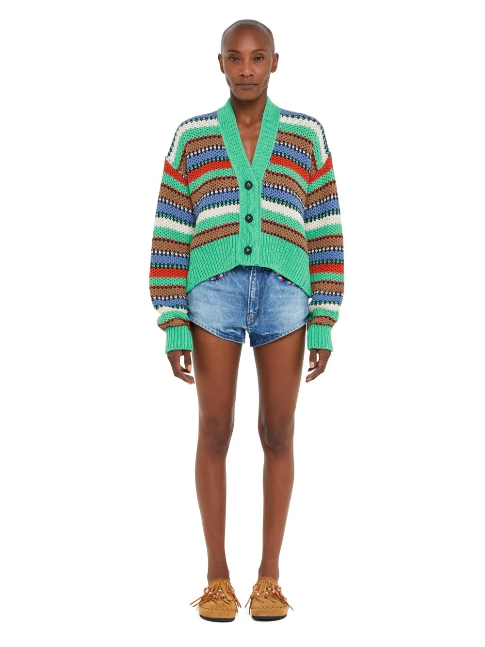 ALANUI SUNNY STRIPES CROPPED CARDIGAN