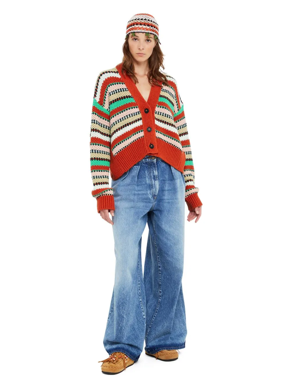 ALANUI SUNNY STRIPES CROPPED CARDIGAN
