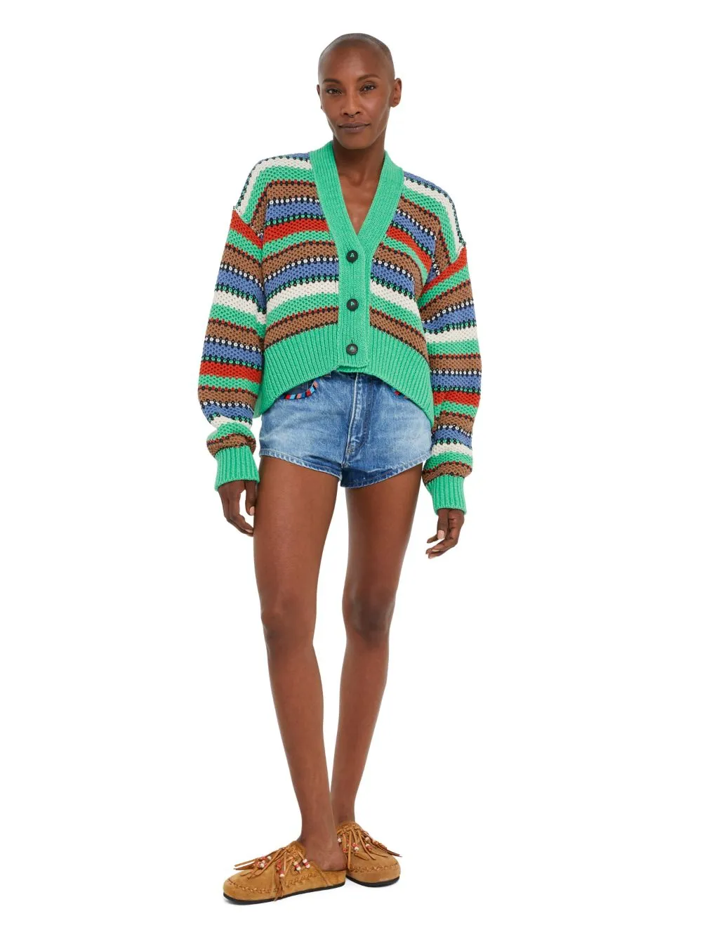 ALANUI SUNNY STRIPES CROPPED CARDIGAN