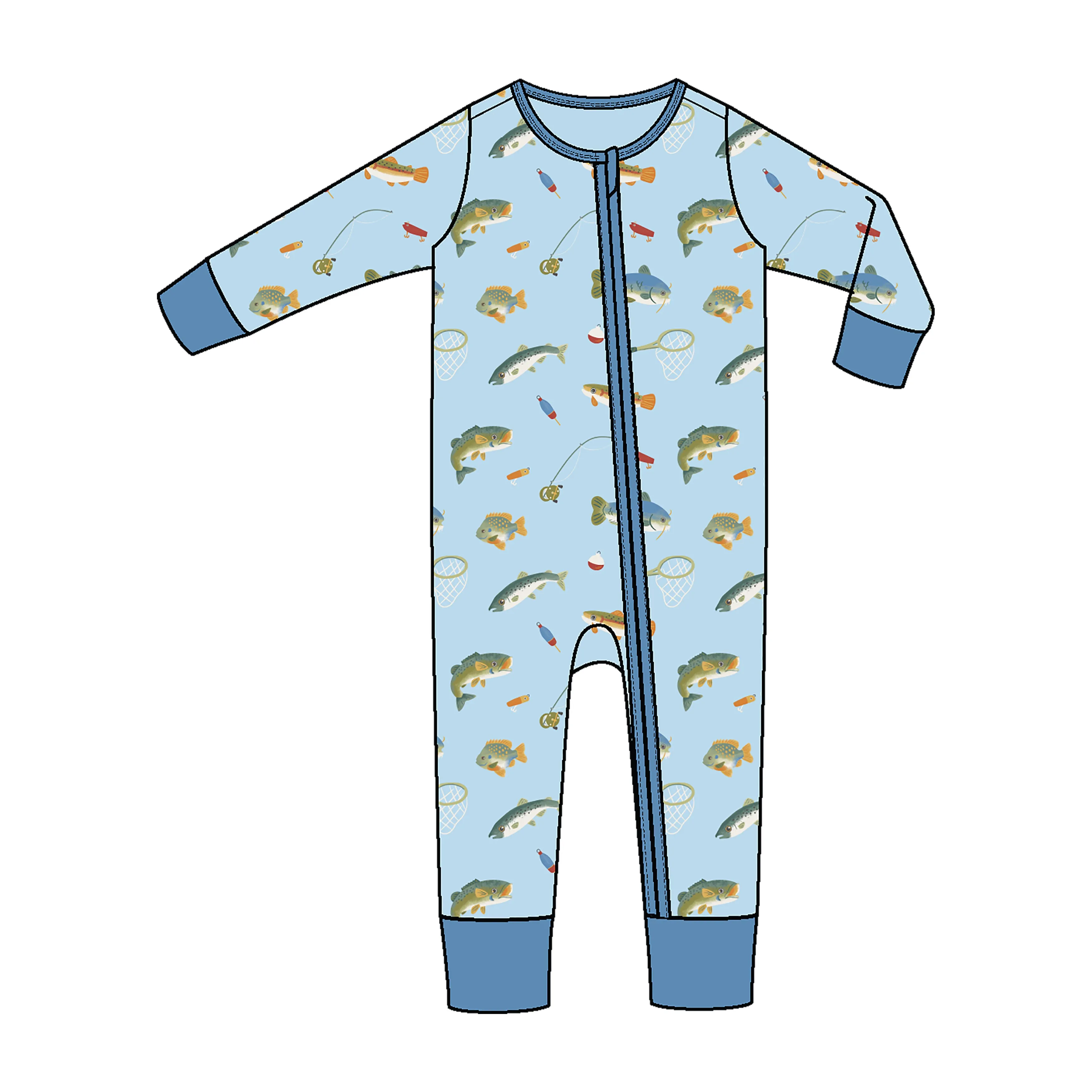 Angel Dear Fishing Zipper Romper - Blue