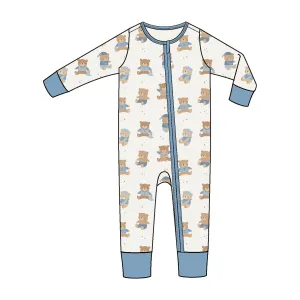 Angel Dear Teddy Bears Zipper Romper - Blue