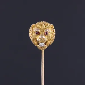 Antique Lion Stickpin of 14k Gold