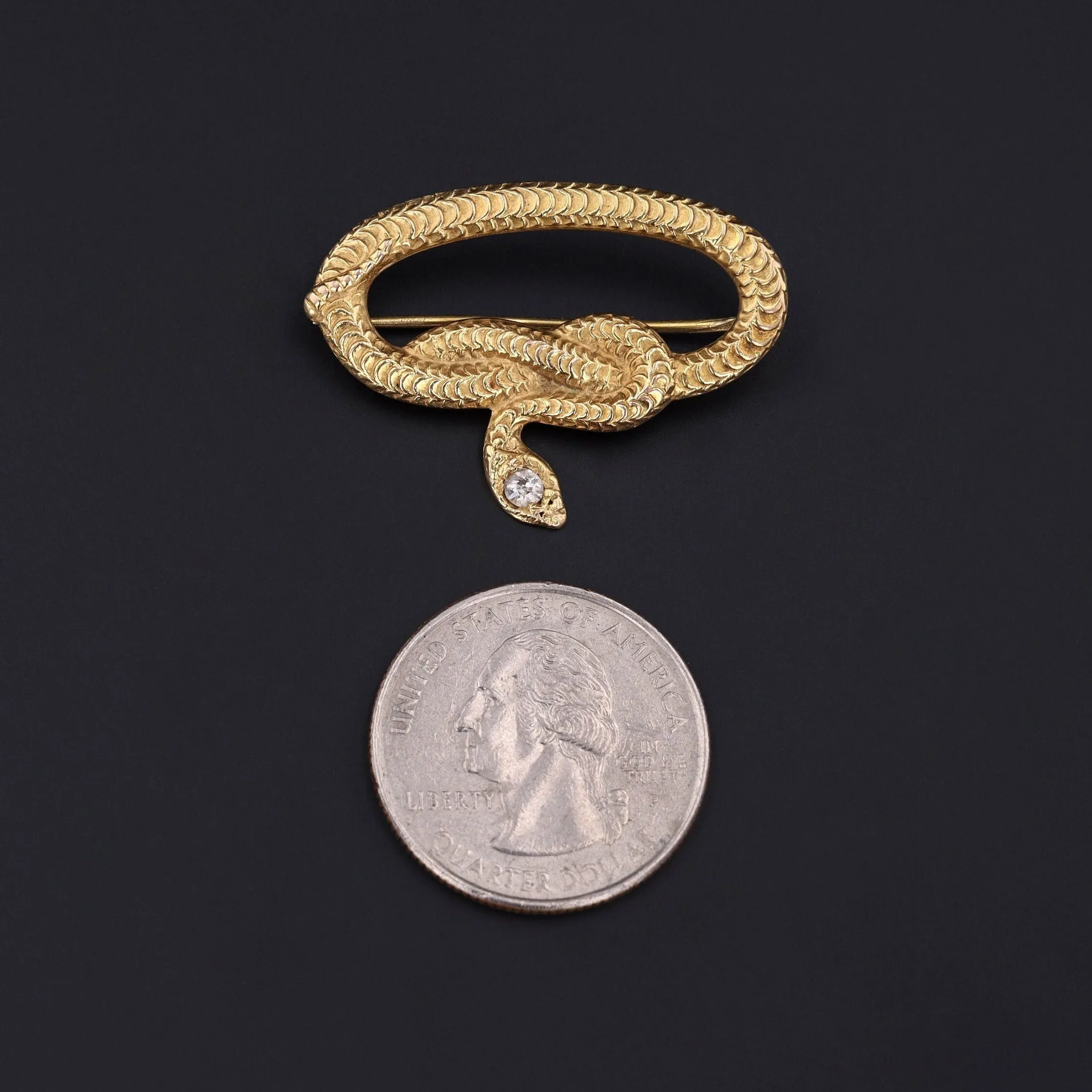 Antique Snake Brooch of 14k Gold