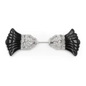 Art Deco Carved Onyx & Diamond Jabot Brooch