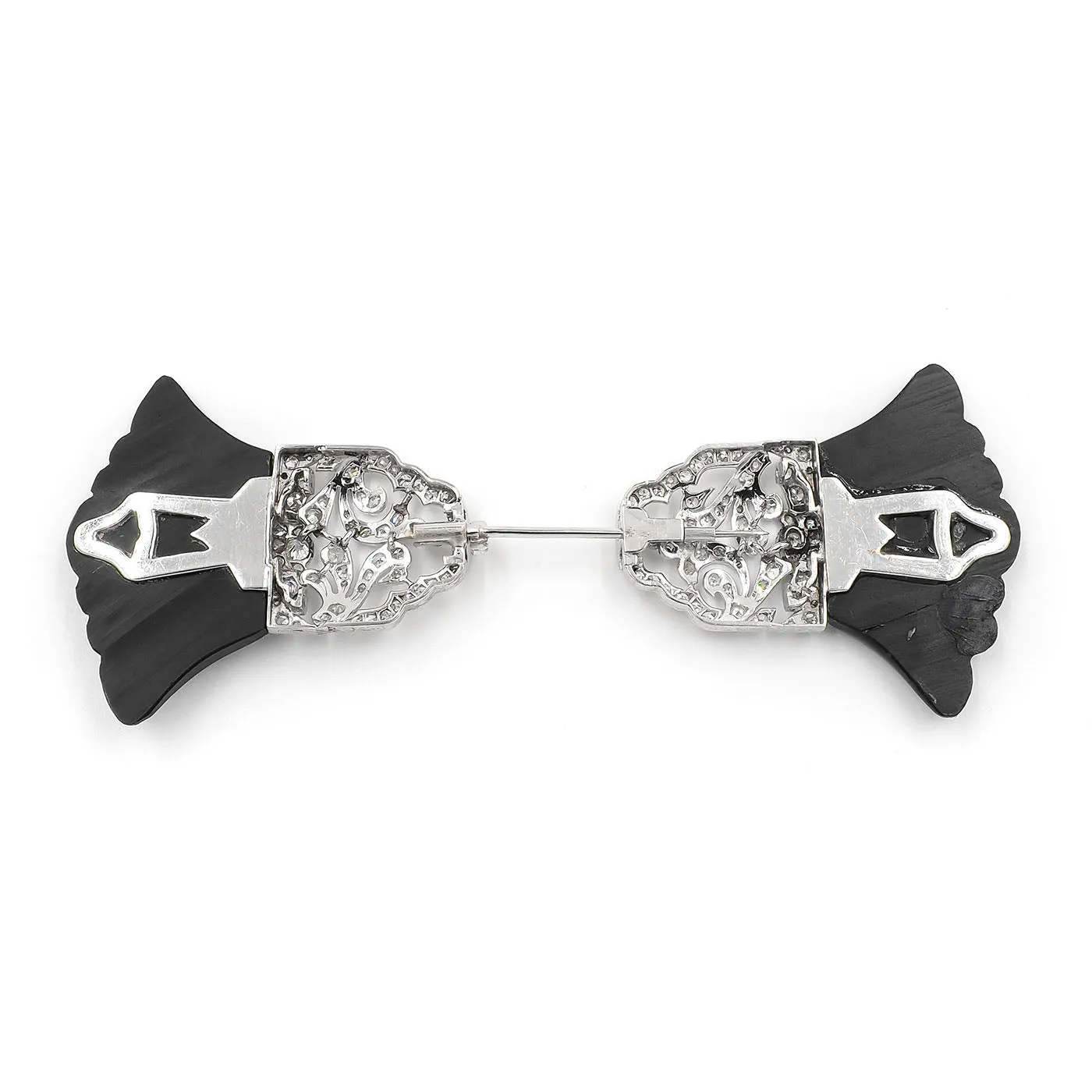 Art Deco Carved Onyx & Diamond Jabot Brooch