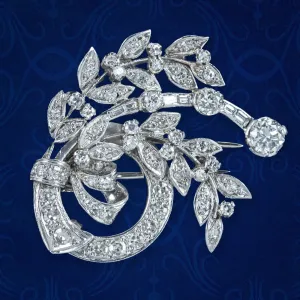 Art Deco Diamond Spray Brooch 18ct Gold 2.5ct Diamond