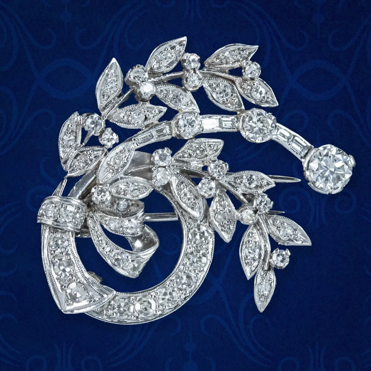 Art Deco Diamond Spray Brooch 18ct Gold 2.5ct Diamond