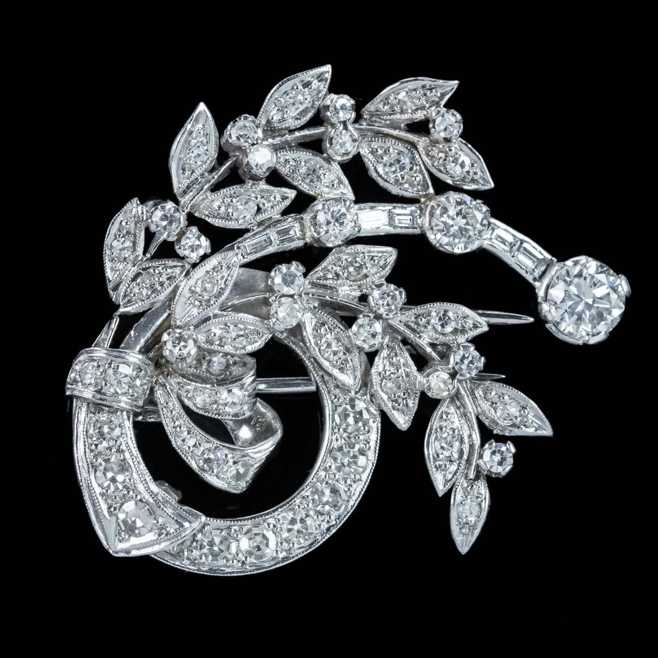 Art Deco Diamond Spray Brooch 18ct Gold 2.5ct Diamond