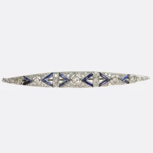 Art Deco Sapphire & Diamond Bar Brooch