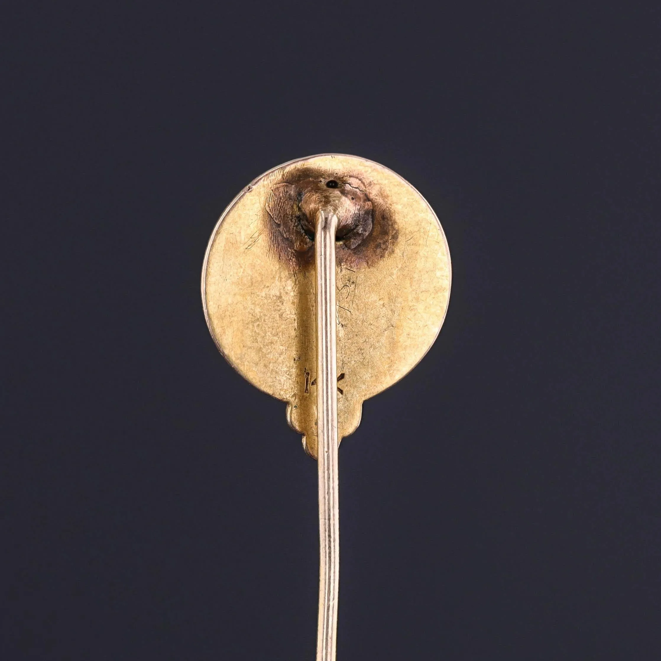 Art Nouveau Enamel Woman Stickpin of 14k Gold