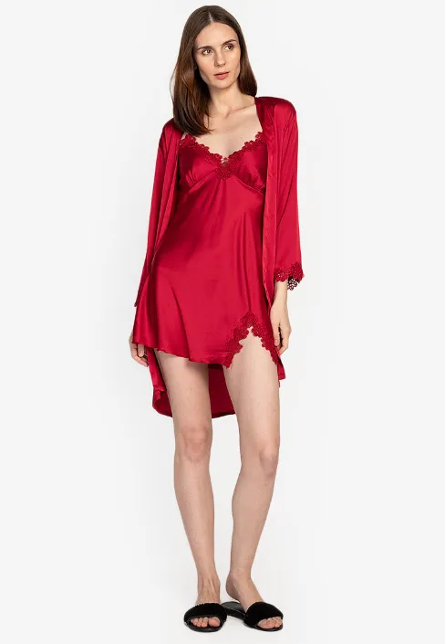 Athena red Silk Robe Set