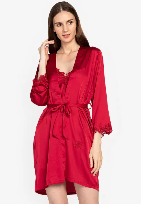 Athena red Silk Robe Set