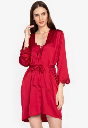 Athena red Silk Robe Set