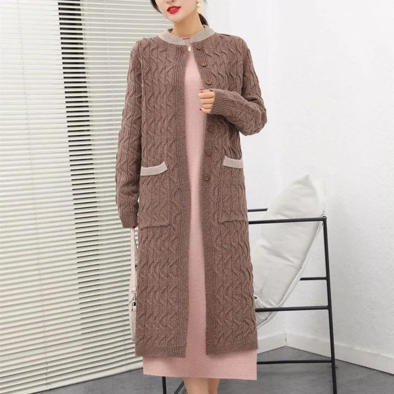 Autumn and Winter Literary Style Jacket In The Long Section Stand-up Collar Slimming Knitted Sweater Cardigan Loose Female Top