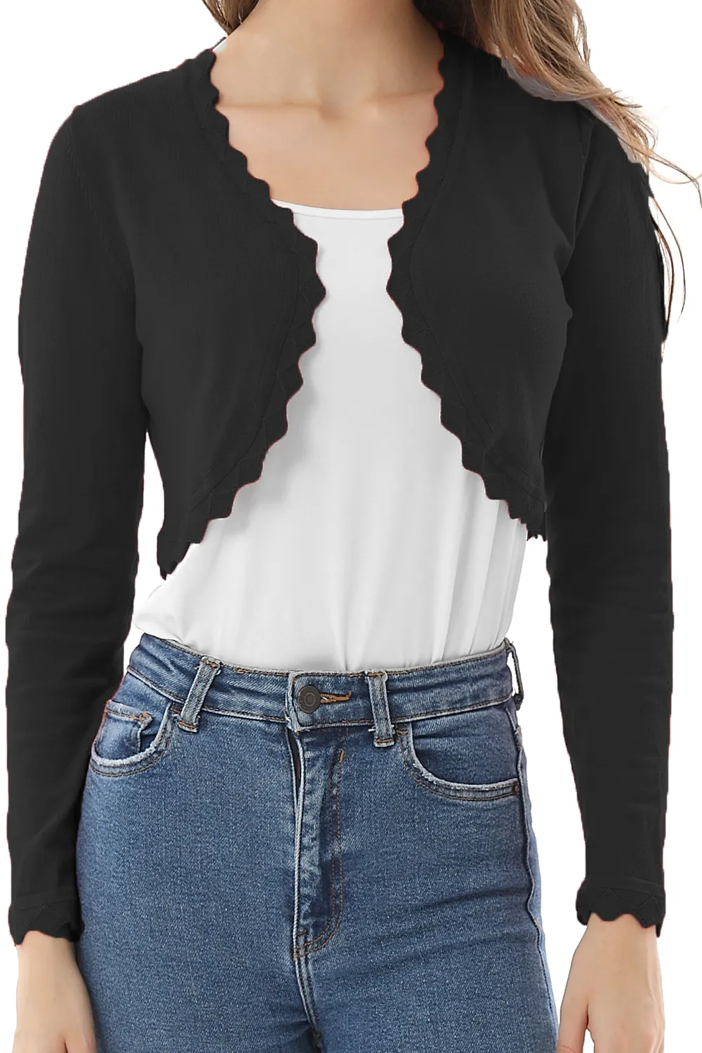 Autumn New Women's Open Front Long Sleeve Cropped Cardigans Shrug Shoulder Bolero Sweater