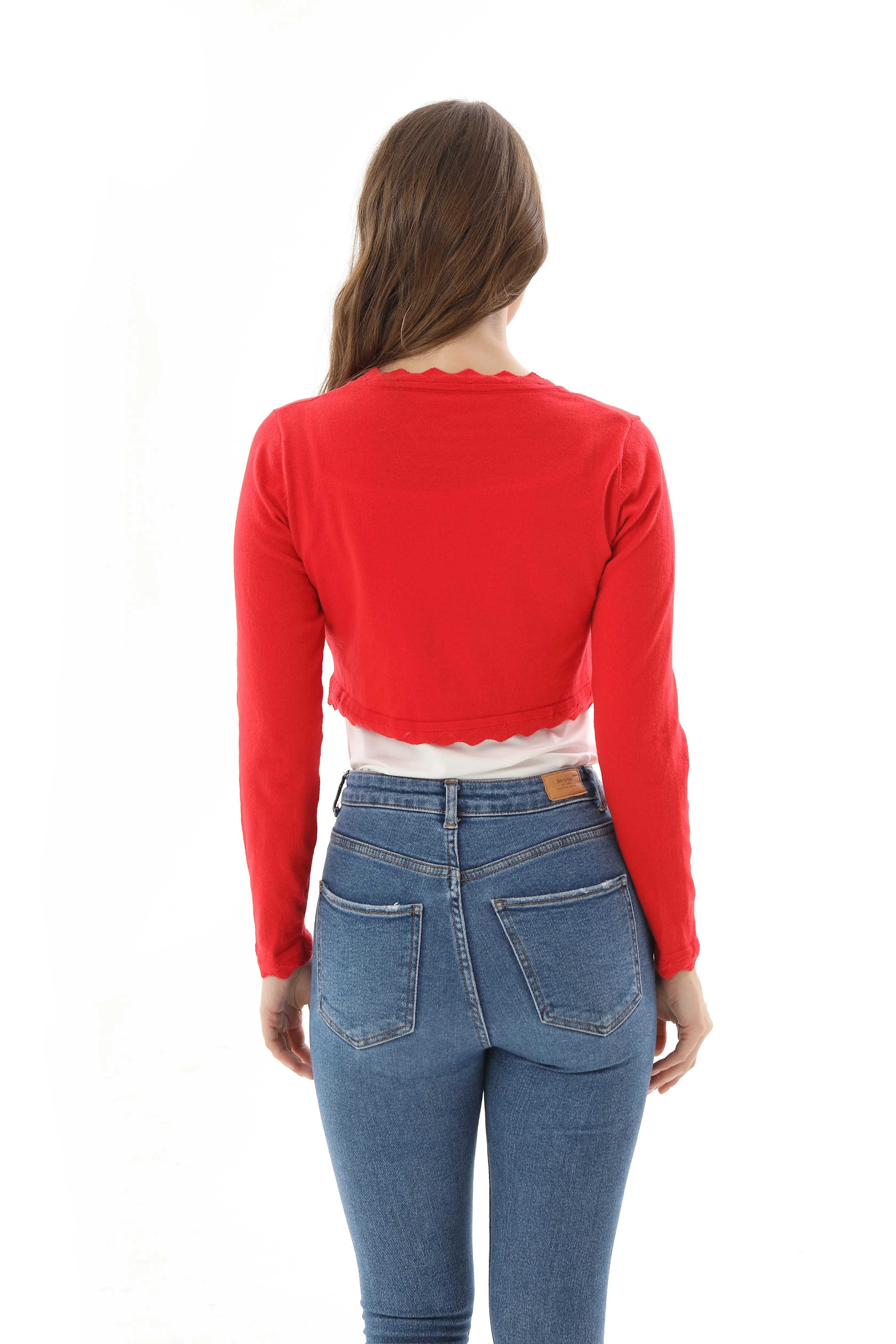 Autumn New Women's Open Front Long Sleeve Cropped Cardigans Shrug Shoulder Bolero Sweater