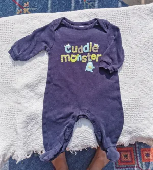 BABY BOY SIZE 0/3 MONTHS - GEORGE, Navy Blue Cuddle Monster Cotton Onesie Sleeper EUC B33