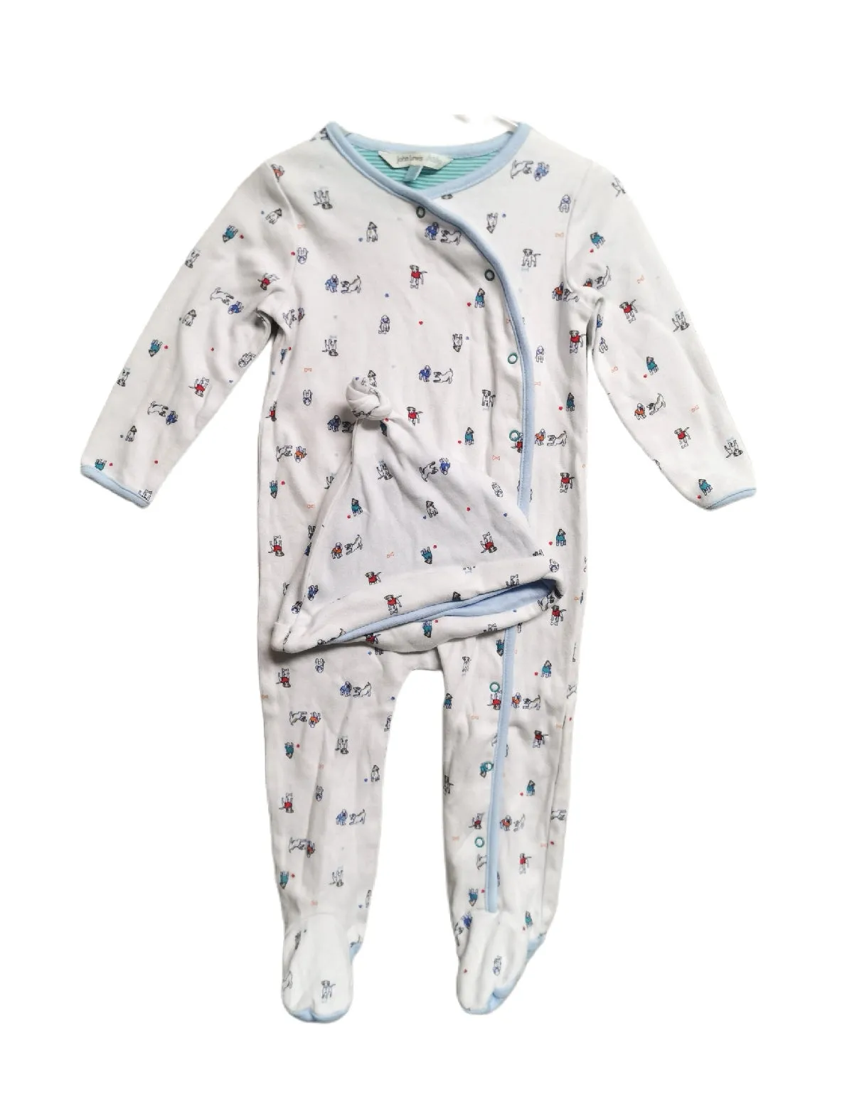BABY BOY SIZE 12/18 MONTHS - JOHN LEWIS, Soft Sleep & Play Onesie / Matching Hat EUC B33