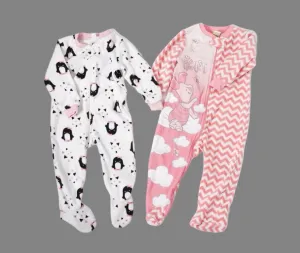 BABY GIRL SIZE 6/12 MONTHS - 2 Pack Mix N Match Fleece Sleeper Onesies VGUC B25