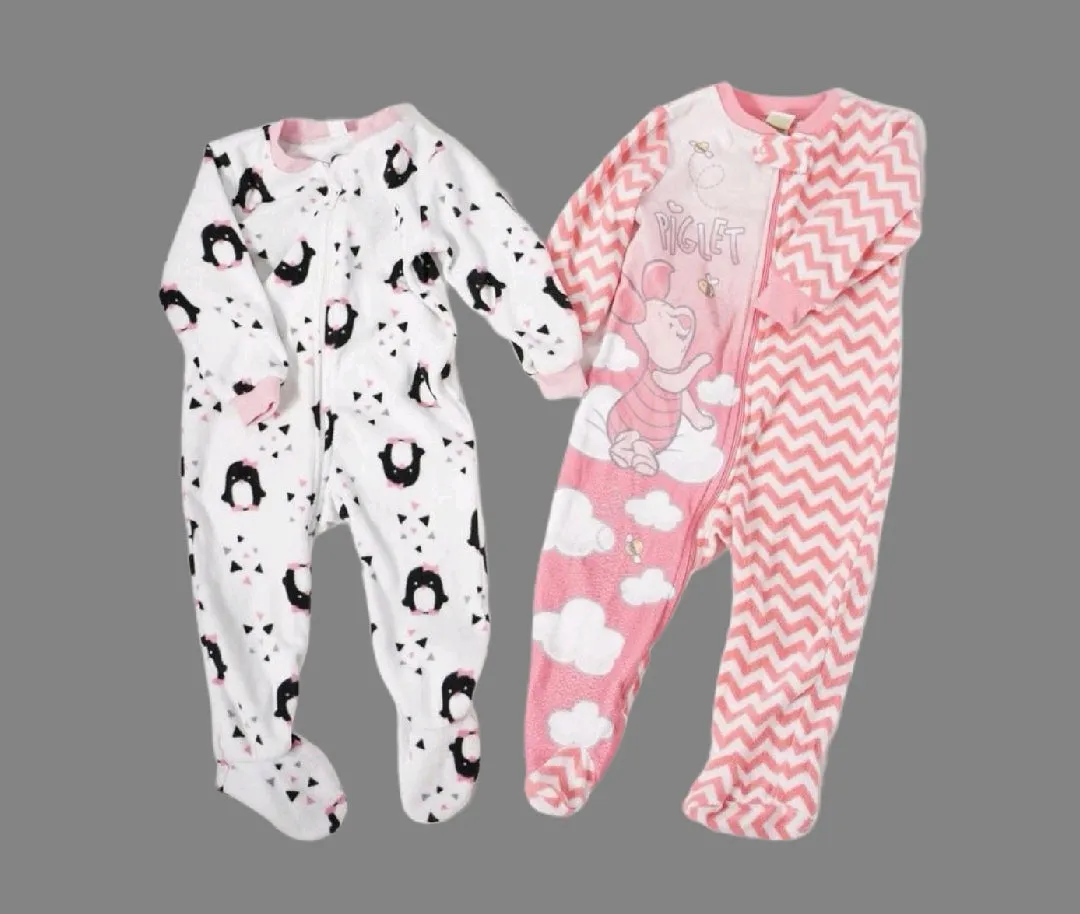 BABY GIRL SIZE 6/12 MONTHS - 2 Pack Mix N Match Fleece Sleeper Onesies VGUC B25