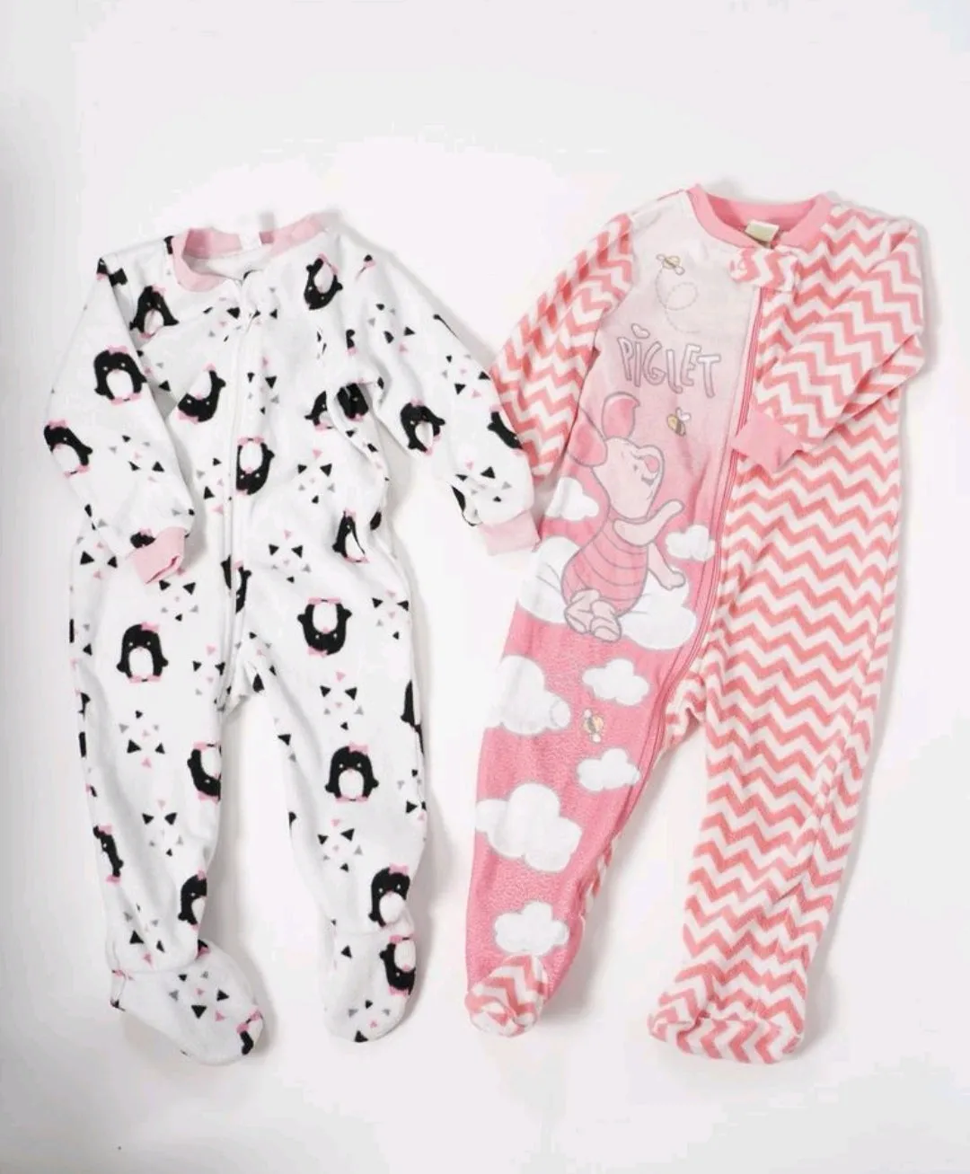 BABY GIRL SIZE 6/12 MONTHS - 2 Pack Mix N Match Fleece Sleeper Onesies VGUC B25