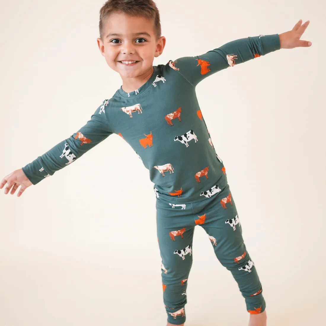 Bamboo 2 Piece Toddler Pajama Set - Green Cow