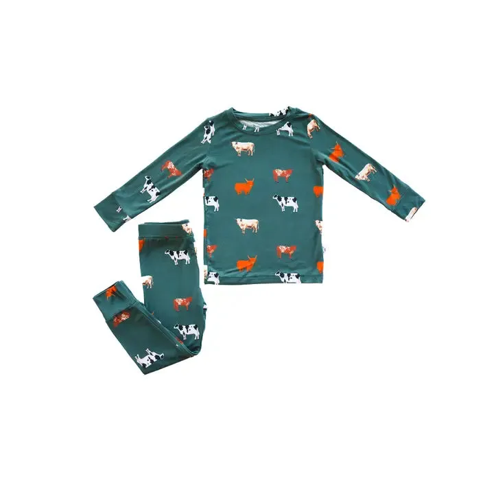 Bamboo 2 Piece Toddler Pajama Set - Green Cow