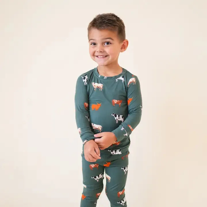Bamboo 2 Piece Toddler Pajama Set - Green Cow