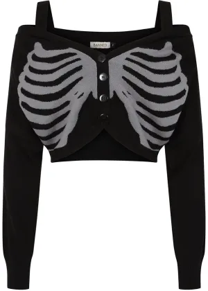 Banned Alternative Ligeia Skeleton Cardigan Black