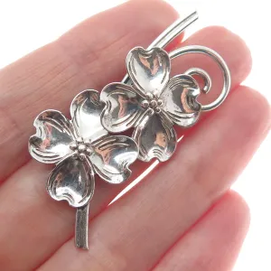 BEAU 925 Sterling Silver Antique Art Deco Dogwood Flower Pin Brooch